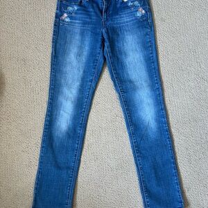 Women's Blue Floral Embroidered Levi Jeans